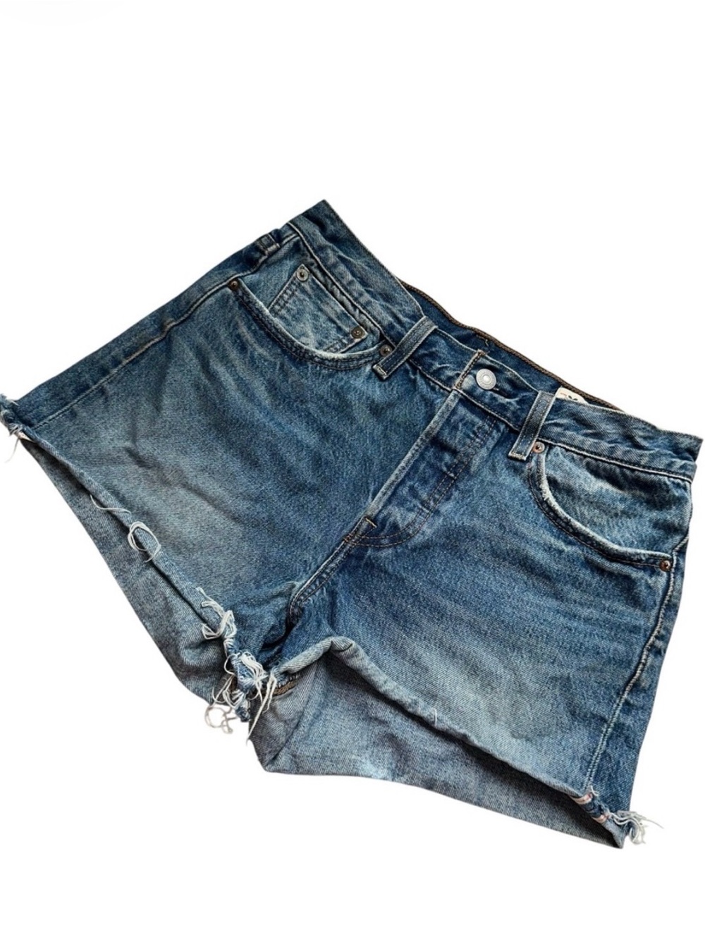 LEVI’S White Oak Cone Denim Selvedge Red Line Wedgie Fit Blue Distressed Shorts